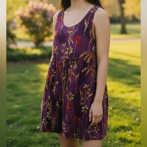 Vintage Caribou Sleeveless Dress Purple Floral